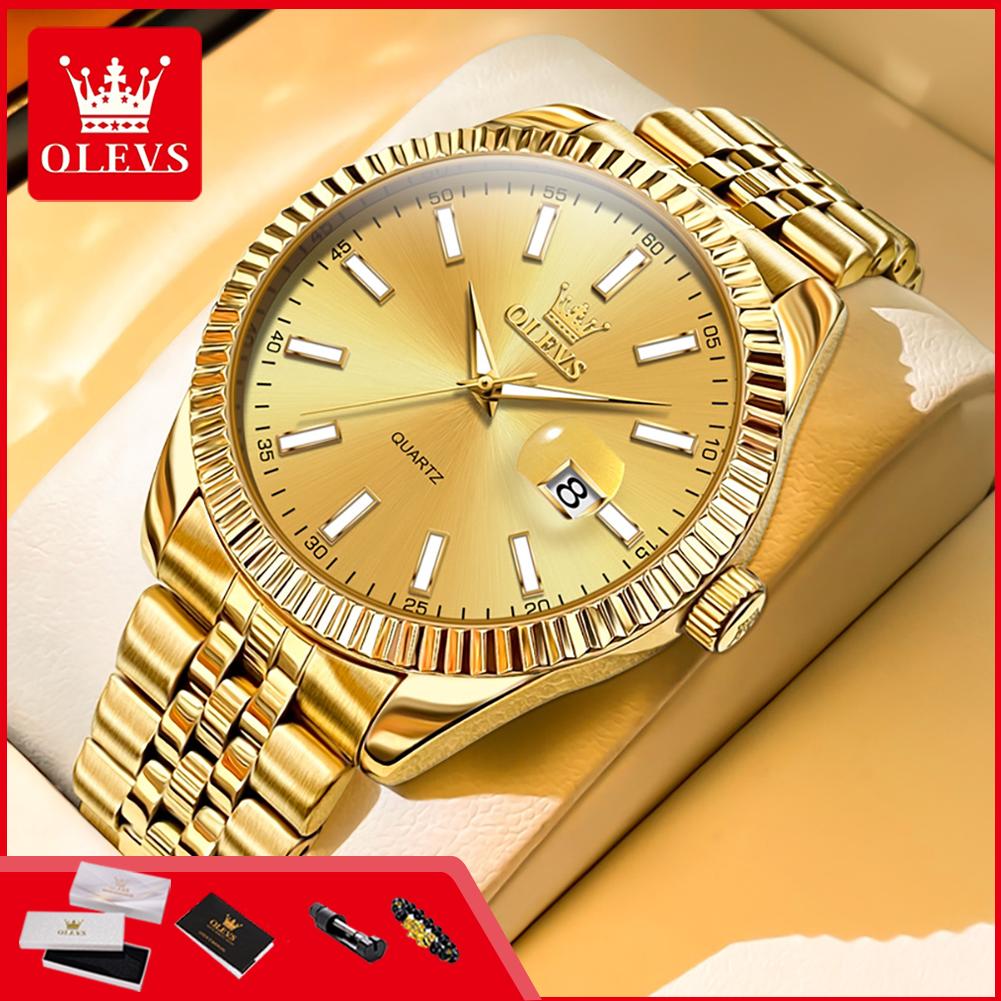 OLEVS 5593 Men's Watches Luxury Business Wristwatch Top Brand Calendar Stainless Steel Waterproof Luminous Quartz Watch for Man