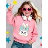 Kids Crewneck Sweatshirt, Cartoon Bunny With Bow Graphic Print