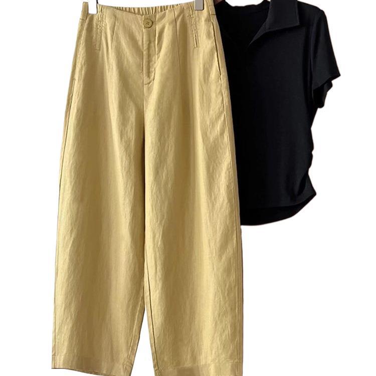 Tencel Linen Women's Wide-Leg Casual Pants - Summer 2026 Style, Lightweight, Loose Fit, Slimming, Nine-Tenths Length