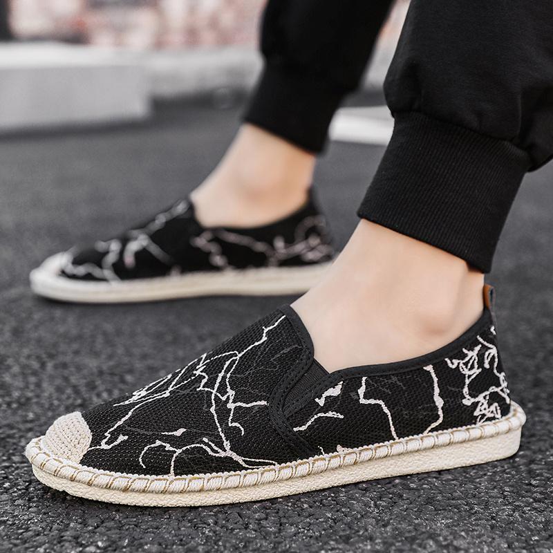 2024 New Classic White Men's Fisherman Loafers Fashion Print Canvas Shoes Man Flats Espadrilles Breathable Male Summer Footwear