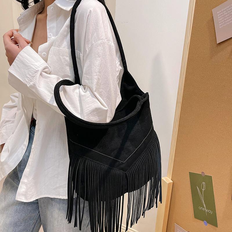 Women's Suede Shoulder Bucket Bag  Bags  Bags  Tassel  Women's Bags  Luxury  Designer  Fashion  Trend  New