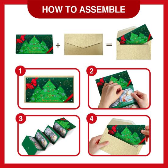 Vánoční karty na peníze Skládací dárkové obálky s kapsou na hotovost DIY sváteční přání pro slavnostní obdarování Párty dekorace