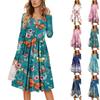 Women's Casual Fashion Sexy Comfortable Sundress Button Long Sleeves With Pockets Floral Print Dress