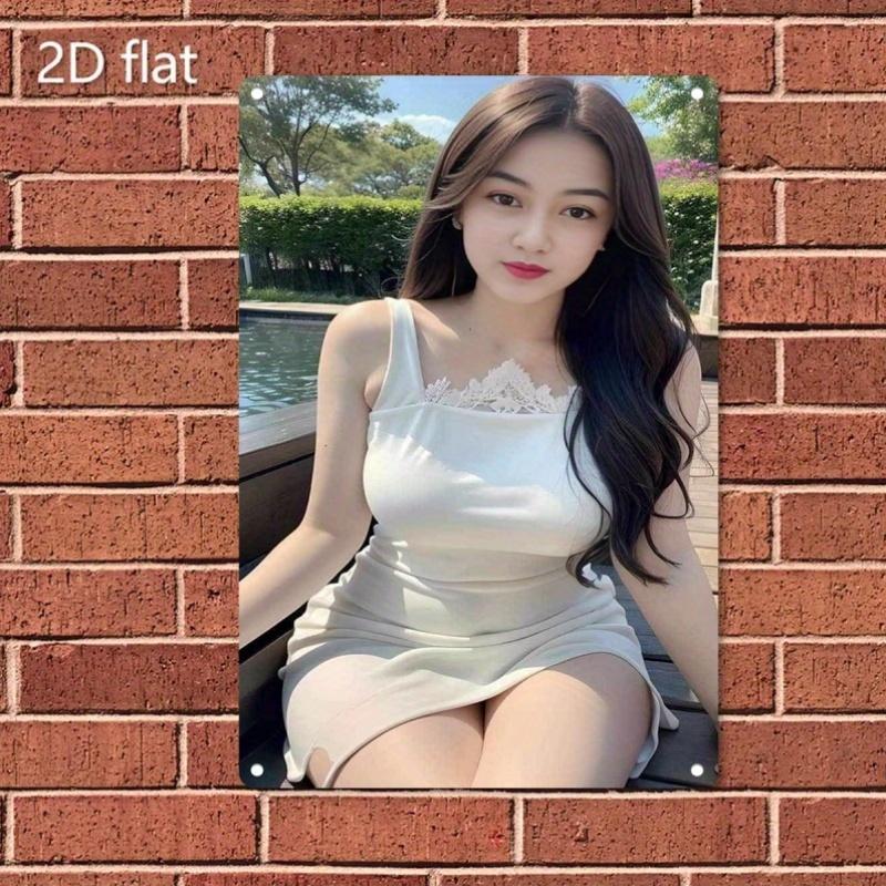 

Ретро Металлическая Настенная Табличка Искусство, Шикарная Женщина в Белом Платье, Рустикальный Элегантный Домашний Декор, 2D Плоская Жестяная Пластина 20x30cm（7.8x11.8inch）