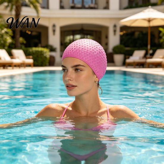 Comfortable Swim Cap Adults Silicone Swimming Cap, Waterproof Non-slip Elastic Pool Hat, Solid Training Color Men Women Bathing for Long and