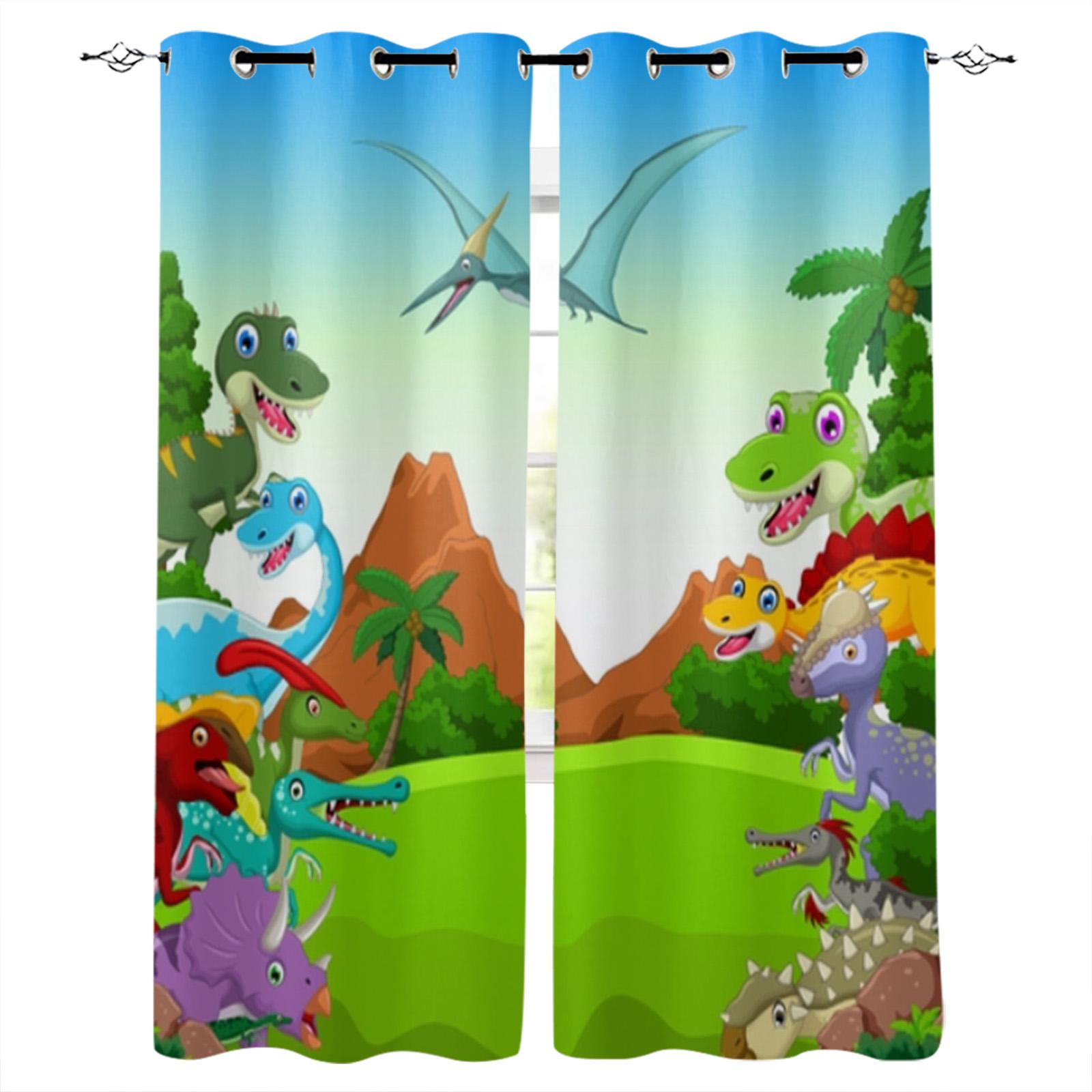 Шторы на окна с изображением динозавра в джунглях для гостиной — фото 12