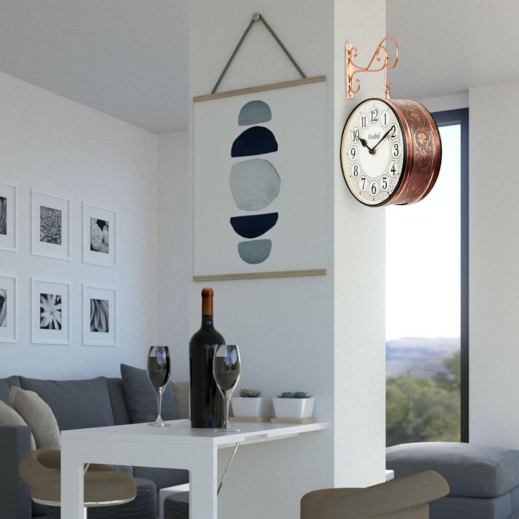 Metal Analog Railway Station Clock Double Sided Vintage Wall Clock for Living Room Home and Office