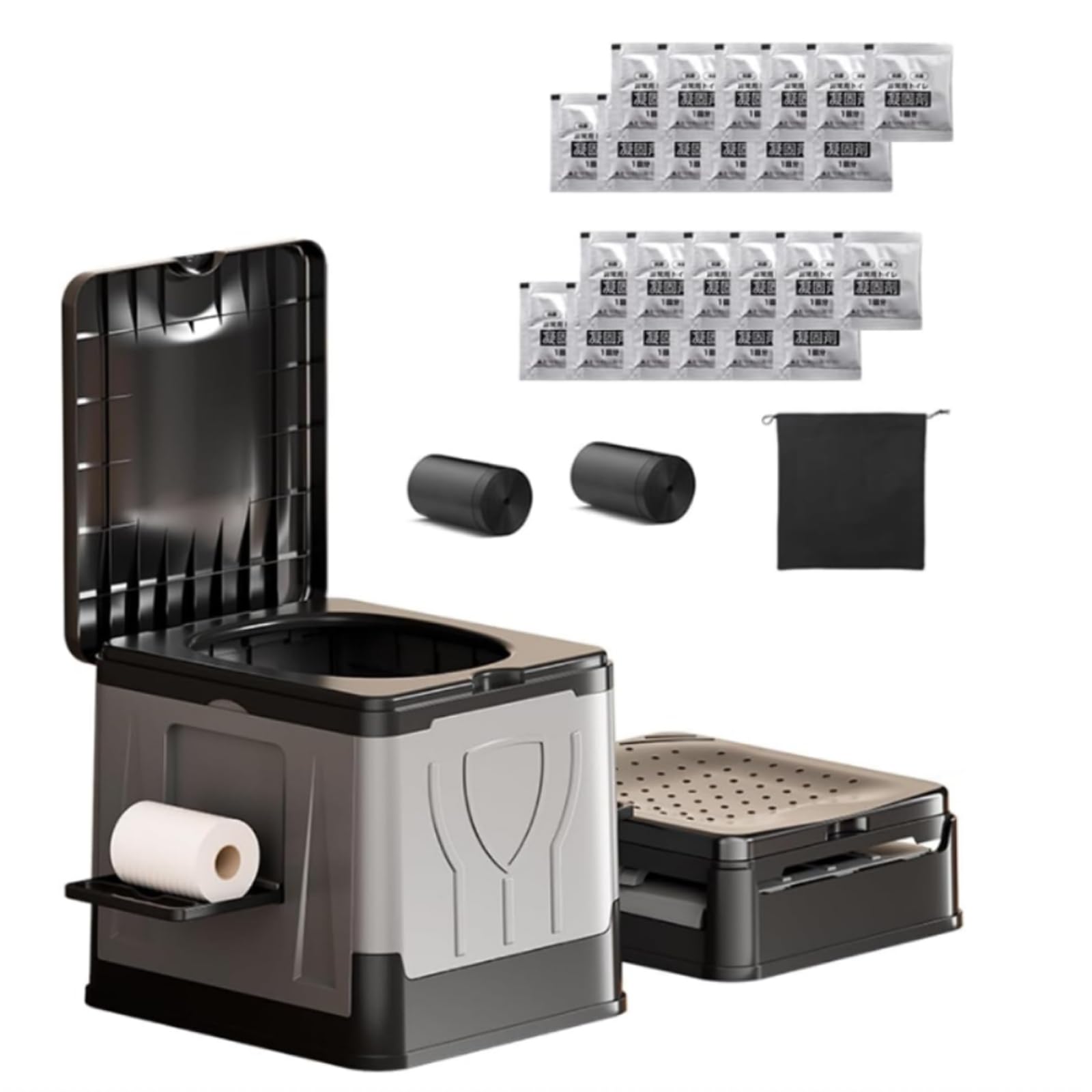 

Wallfire Emergency Emergency Includes Coagulant Storage 120kg Weight Foldable Car Nursing Outdoor and Easy Assembly Toilet, Portable, 100-Use Toilet,