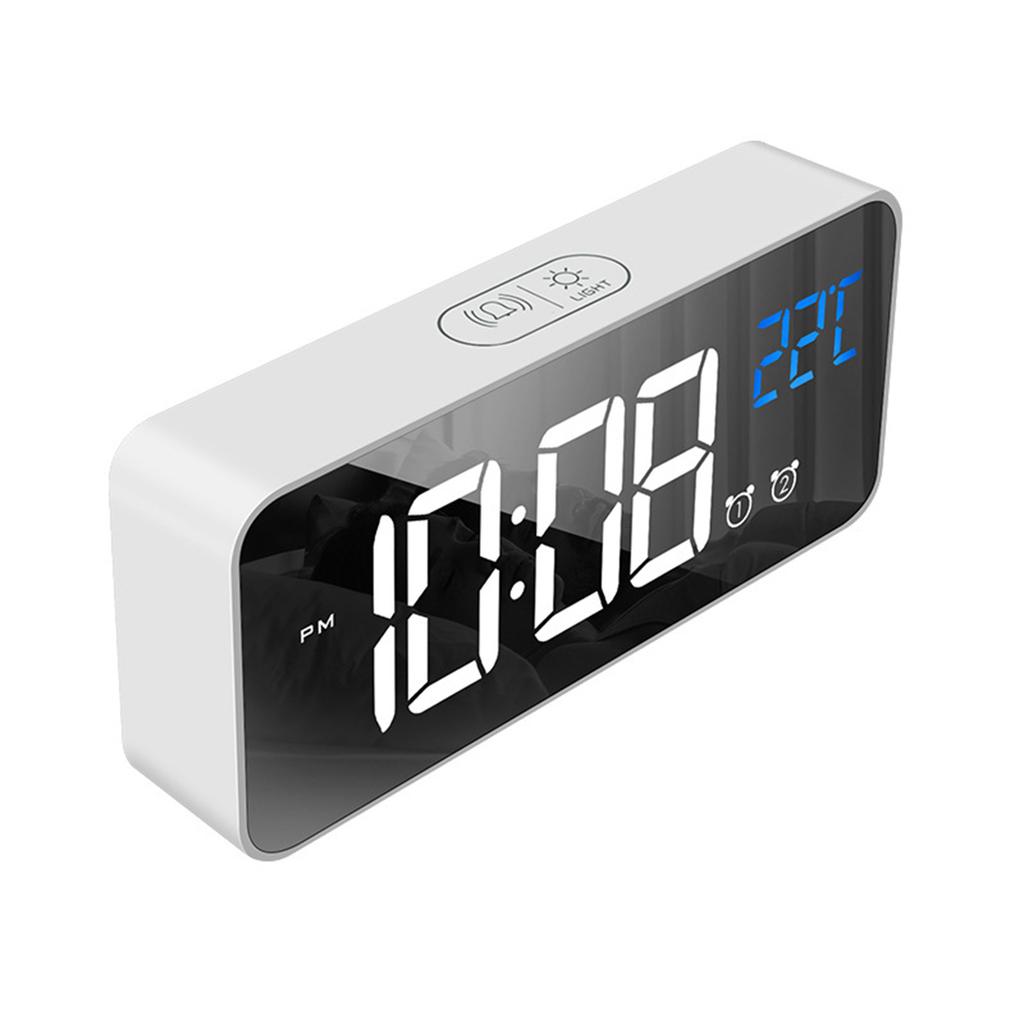 Budzik LED Elektryczny Wielofunkcyjny Wykwintny Powierzchnia Lusterkowa Cichy Zegar Nocny na Stolik do Domu