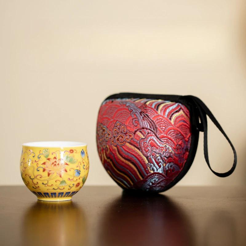 Japanese Ceramic Teacups Chinese Kungfu Tea Cup Retro Personal Teaware Enamel Lotus Cups Household Drinkware Supplied Gift Box