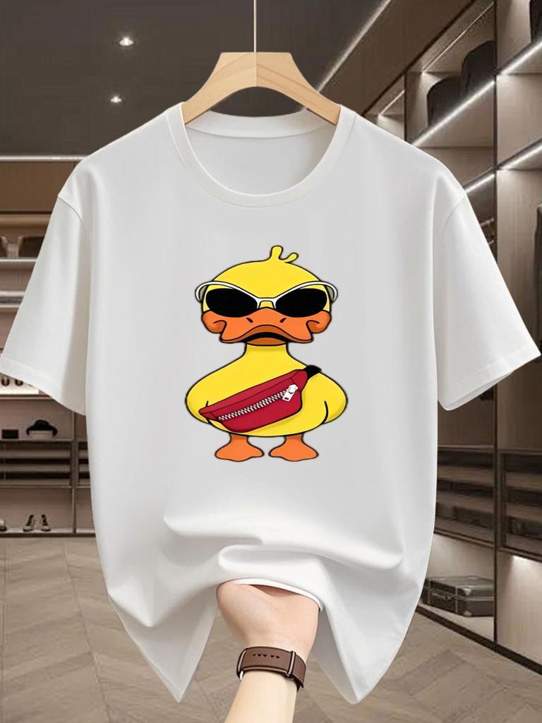 Fashion Hip Hop Yellow Duck Wearing Glasses Fanny Pack Print Unisex Short Sleeve Tshirt Crew Neck Cartoon Casual Daily Comfort Wear