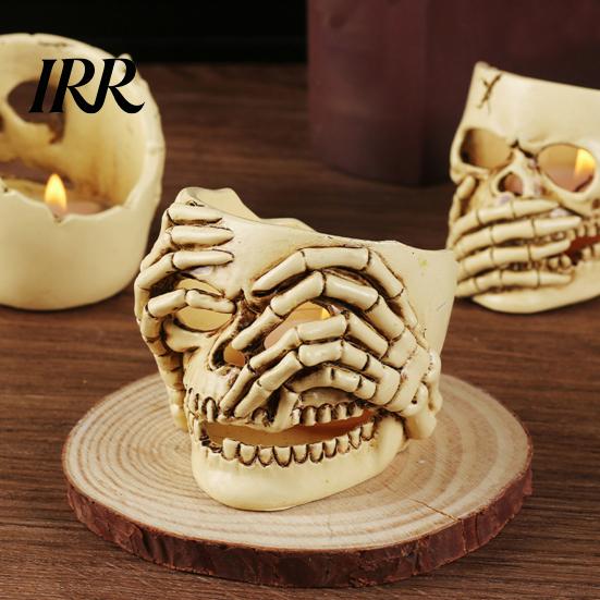 Realistic Halloween Ornaments Skull Candle Holder Decor, Resin Gothic Table Ornament, Spooky Shelf Durable Decorations Decor for Party Home, Trick or