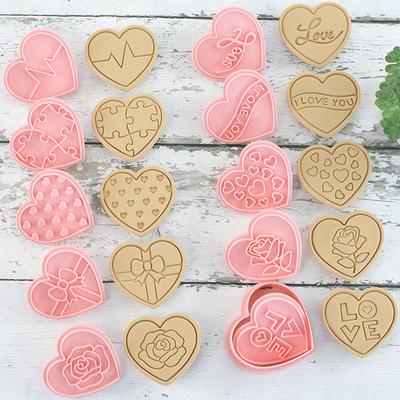 10 Pcs Valentine'S Day 3D Cookie Cutters, Heart Shaped Cookie Stamps Diy Press Molds For Love You Flower Heart Cookie Cutters