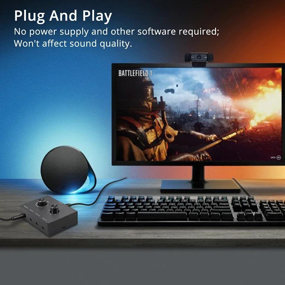 4 Way/2 Way 3.5mm Stereo Audio Switcher Bi-Directional Audio Switch Splitter Box 2 In 1 Out 4 In 1 Out with Mute Button