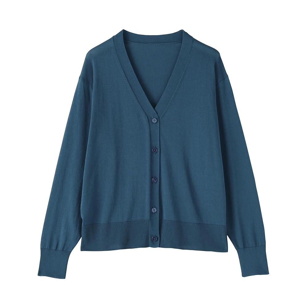 MUJI Women's UV-Cut Light Knit V-Neck Cardigan, BA1PWA6S, Smoky Blue, Size L