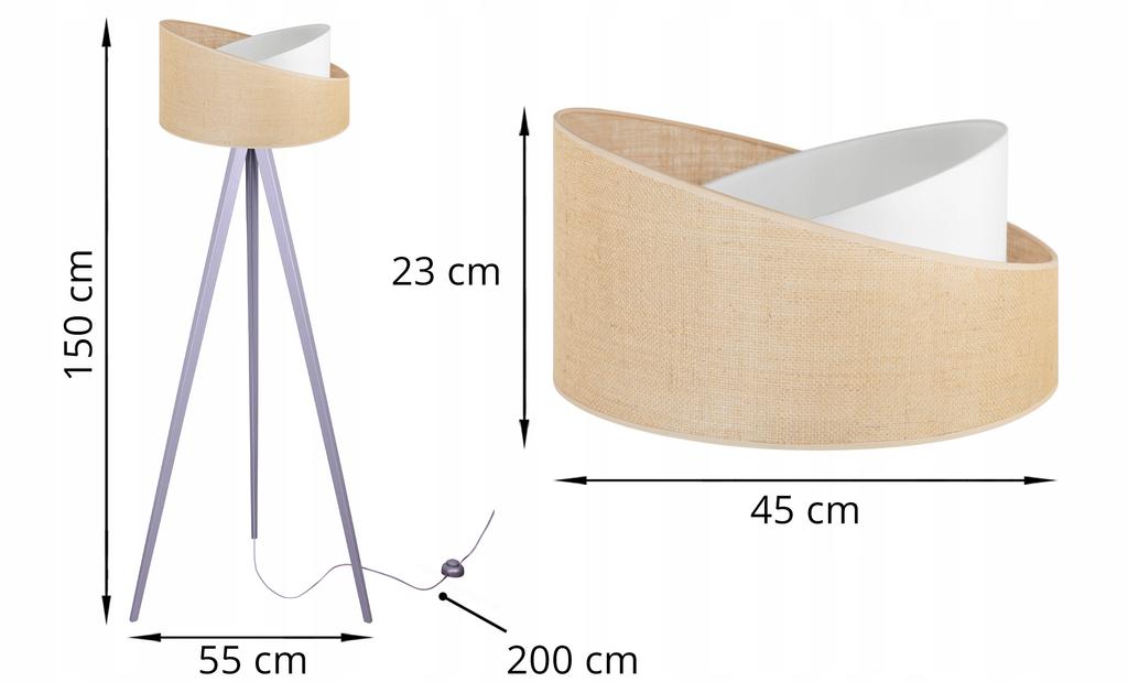 TRIPOD FLOOR LAMP WOODEN JUTE LAMPSHADE 45CM