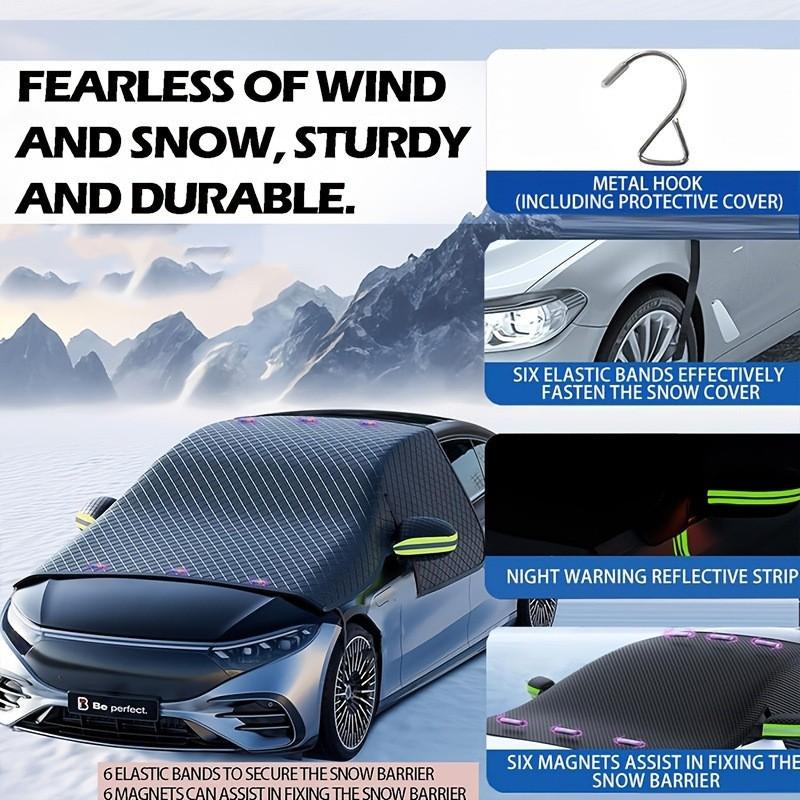 Heavy Duty Car Windshield Cover Snow Frost Sun Protection Oxford Fabric With Reflective Stripes Universal Fit