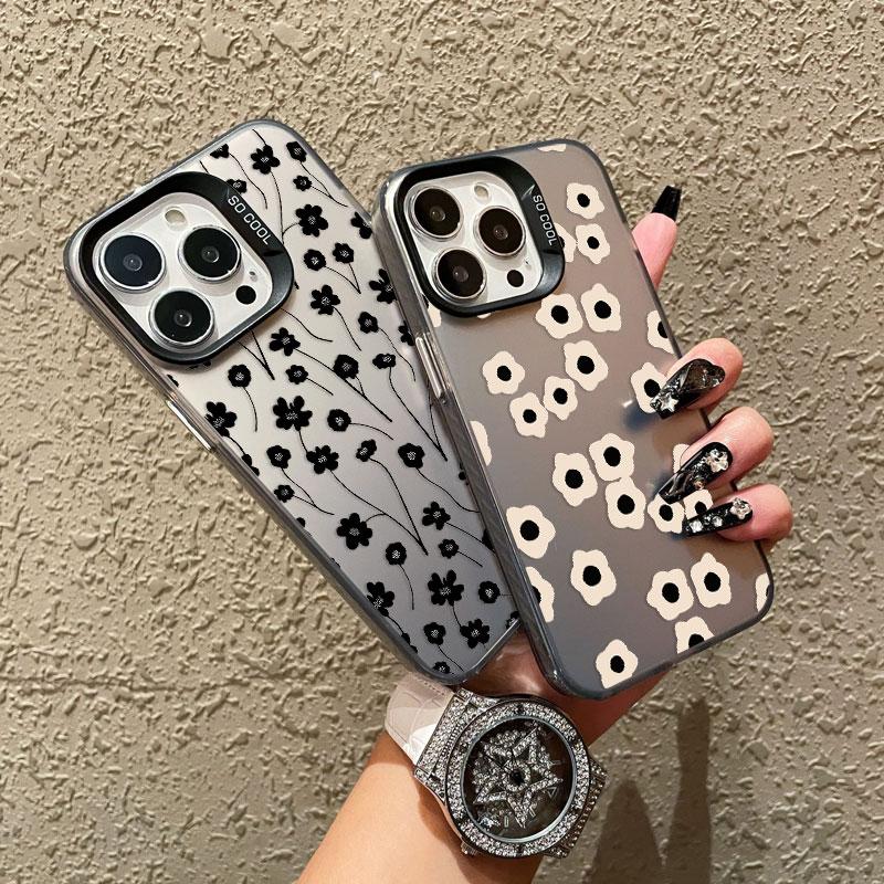 Black Rose Flower INS Laser Phone Case for iPhone 16 15 14 Pro Max Plus 13 12 Mini 11 Pro Max Shockproof Protective Back Covers