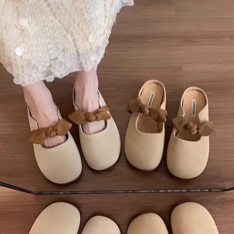 Mjukbottnade väskhuvatofflor dam latmansskor 2025 sommar nya populära rosett enpedal halvstöd enkelskor