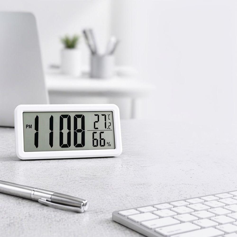 Minimalist LED Digital Clock Temperature Humidity Monitor Magnetic Wall Mounted Desk Tabletop Home Office Kitchen Tool