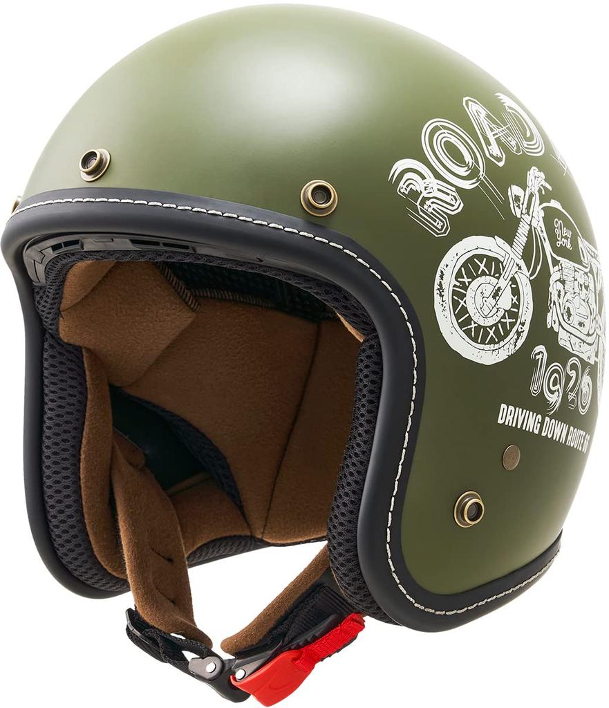 Marushin MCJ5 Jet Motorcycle Helmet, Road Fork, Open Jet, Matte Olive, Size L (59-60cm), 3006548