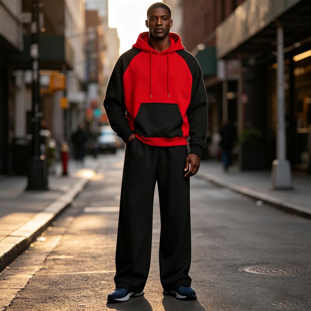 Men's Color Block Raglan Hoodie and Jogger Set, Loose Fit Casual Sweatsuit for Spring and