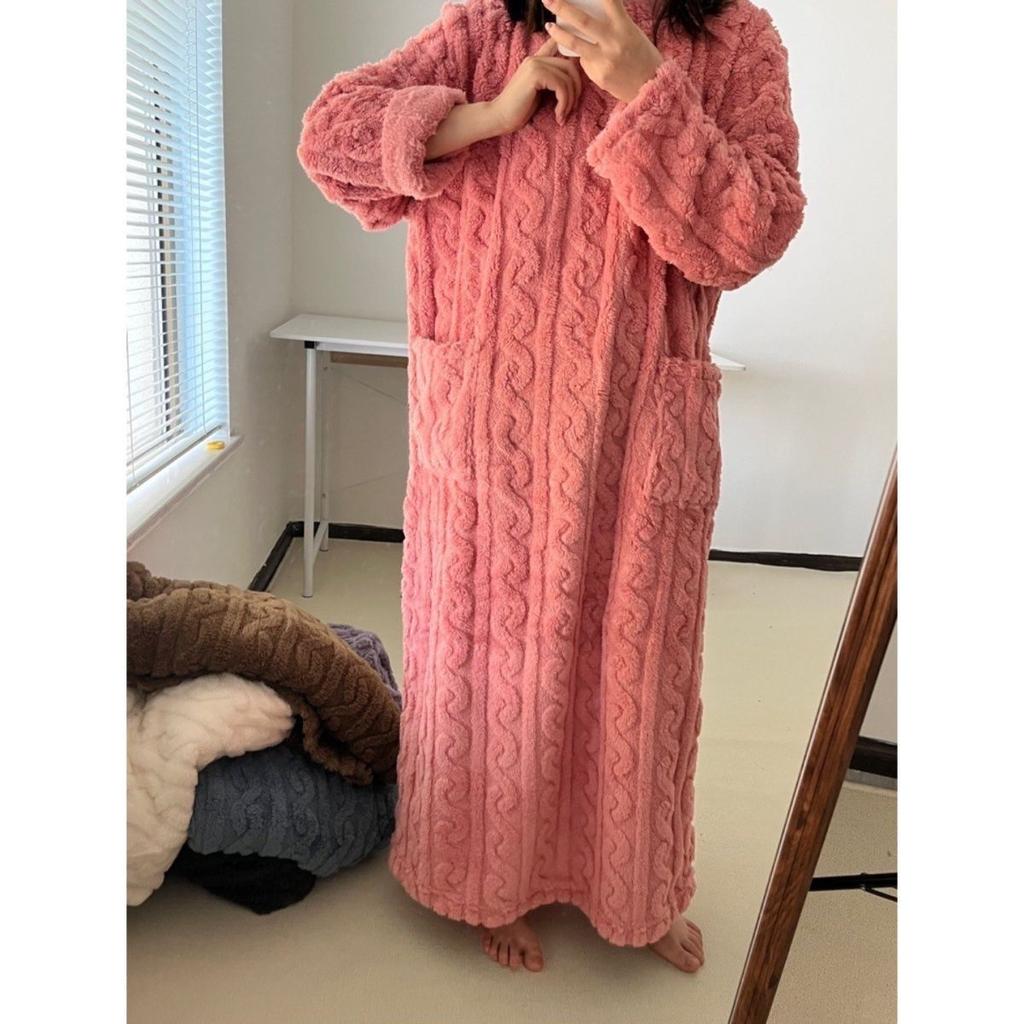 Plus Velvet Thickened Flannel Doll Collar Pajamas Women's Autumn and Winter Cute and Sweet Coral Fleece Home Service Suit Can Be Worn Outside
