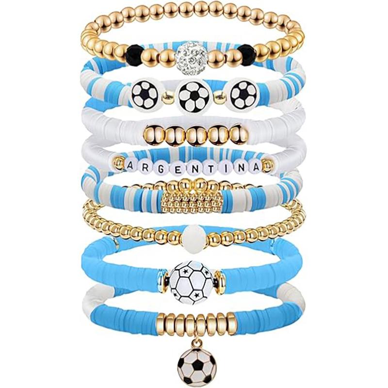 World Cup Team Match Day Bracelet Stackable Soft Ceramic Beaded Stretch Football Accessories Fan Bracelet