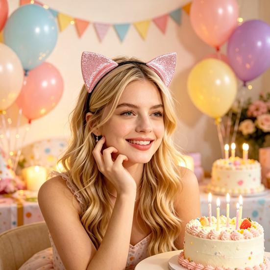 Sparkly Headpiece for Photoshoots Furry Cat Ears Headband Women, Glitter Ear Hair Cosplay Costume Props Accessory Halloween Party And Masquerade