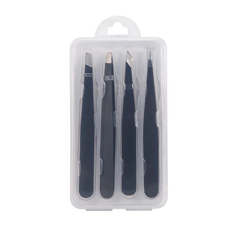 Pink Stainless Steel High Precision Slanted Eyebrow Tweezers with Pointed Hook in Plastic Box Set.