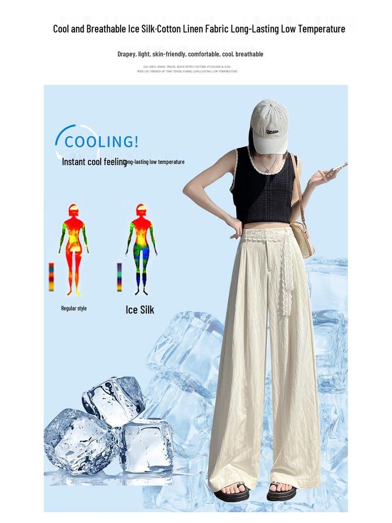 2026 Summer Women's High Waist Ultra-Thin Slim Fit Polyester Pants