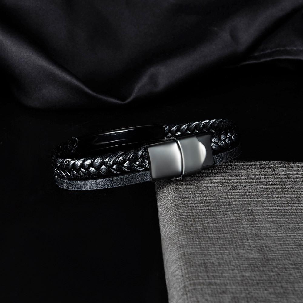New Arrival Hiphop Leather Woven Bracelet Retro Hand Jewelry Titanium Steel Clasp Fashion Adjustable Bracelet Men Gift
