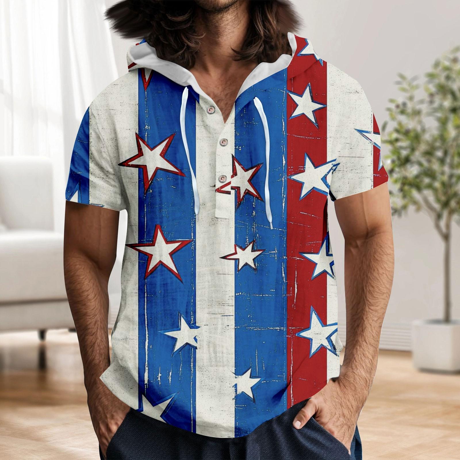 

Мужская повседневная футболка с короткими рукавами, капюшоном и открытым воротом на пуговицах S