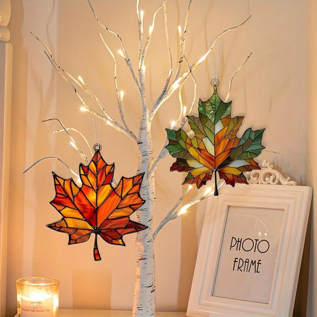 Maple Leaf Dyed For Window Acrylic Maple Leaves Hanging Ornament Fall Leaf Decor For Thanksgiving Autumn Party Supplies