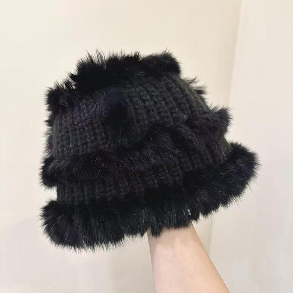 Thick Knit Bucket Hat Wide Brim Winter Hat Fashion Women Headwear Autumn Winter