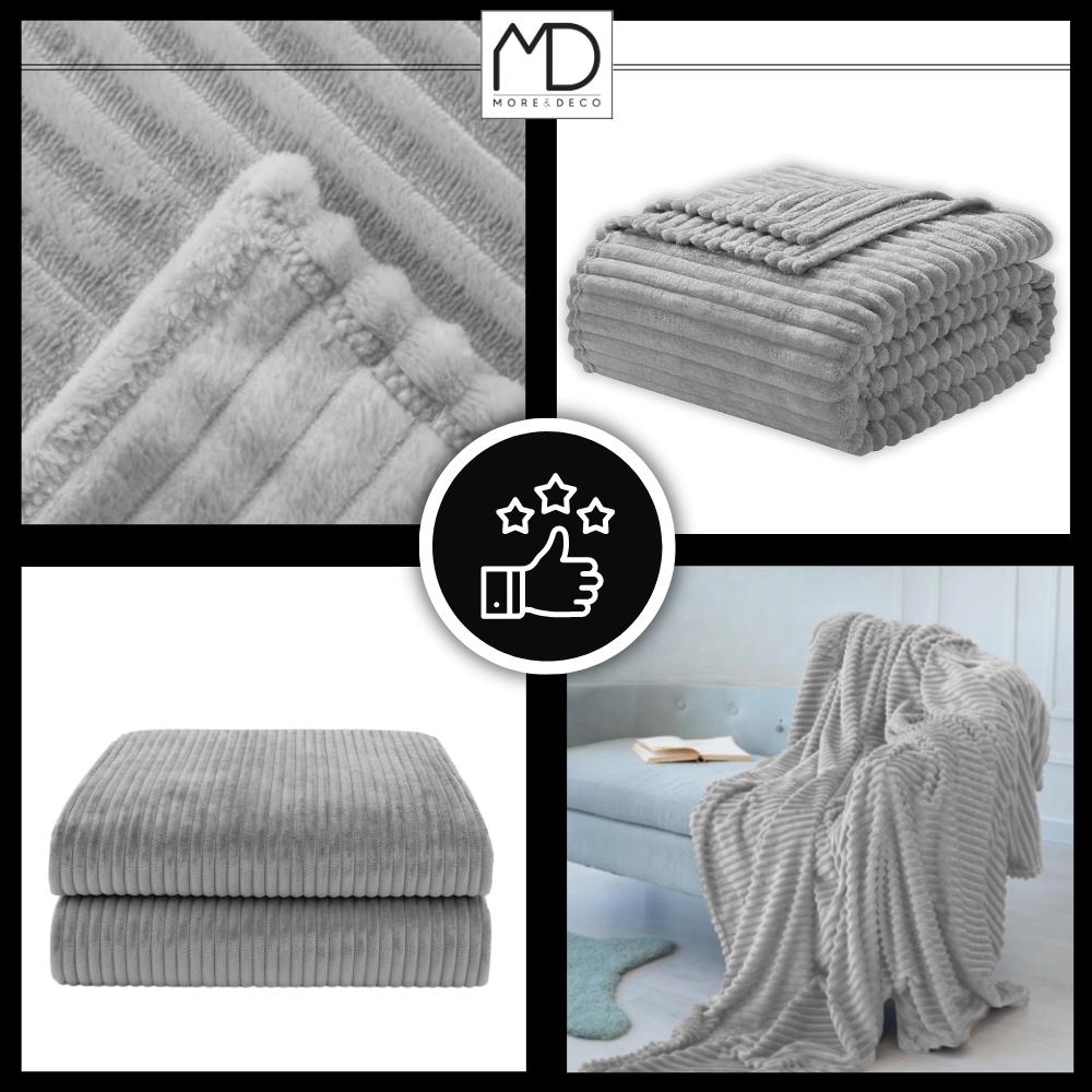 Blanket bedspread striped bed armchair large gray 160x200cm plush blanket
