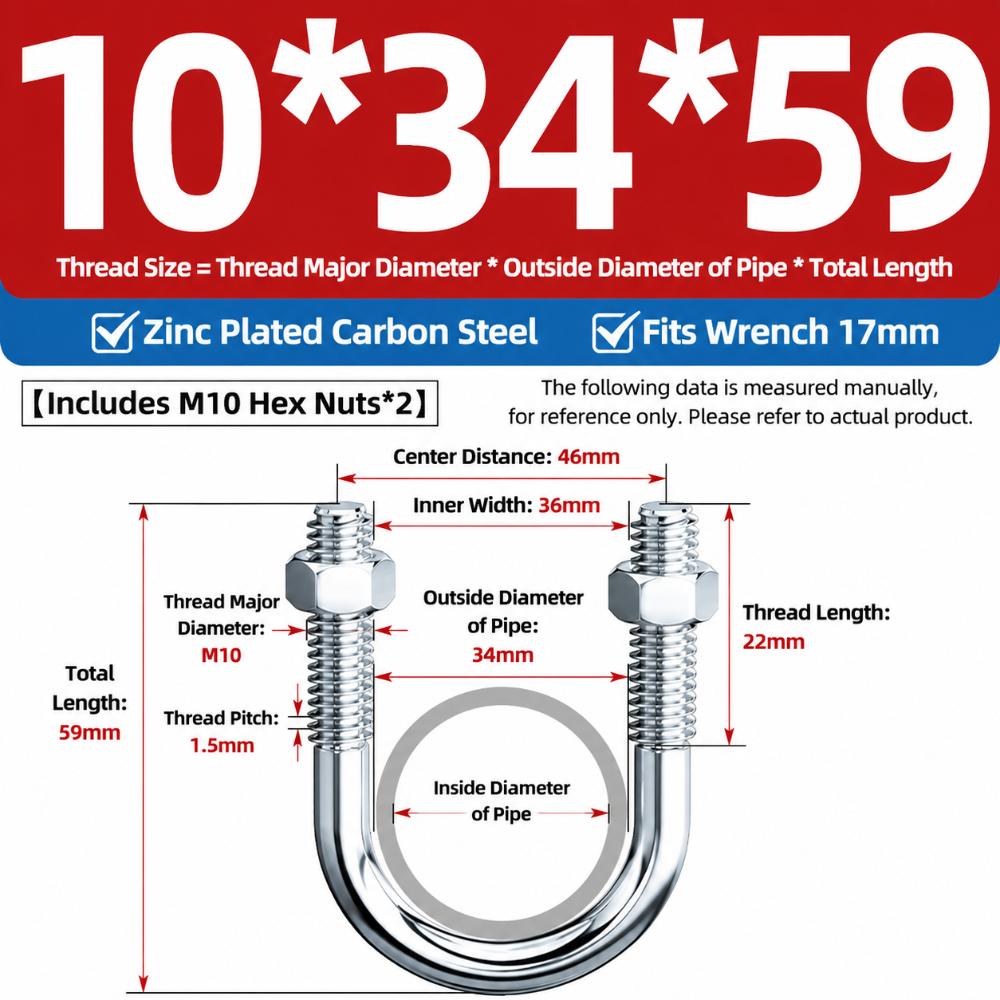 Multifunctional U-shaped Pipe Clamp with Screw Nut Fixed Clamp Pipes, Building Fasteners