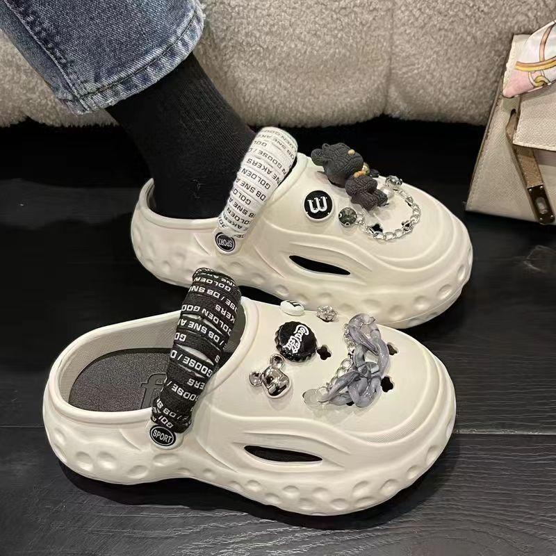 Fashion 2025 Fashion Charms Clog Shoes Outdoor Slides Women Street Slippers Thick Sole Cute Bow Summer Platform Sandals For Girls