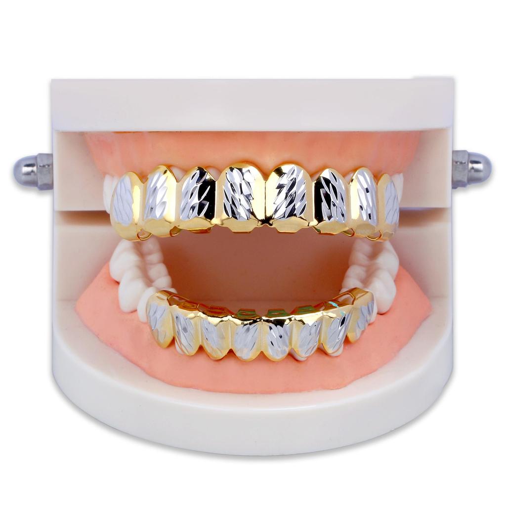 Two-Tone Floral Hip Hop Grillz: Gold 8-Teeth Jewelry