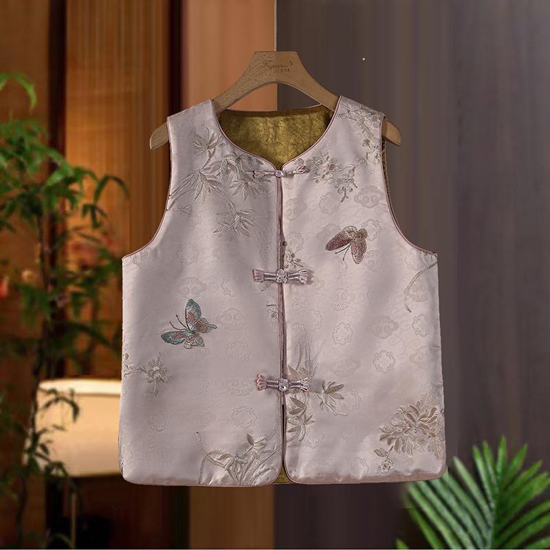 

2026 Chinese-Style Embroidered Sleeveless Vest with Frog Button 4XL (136-150 jin) світло-фіолетового кольору