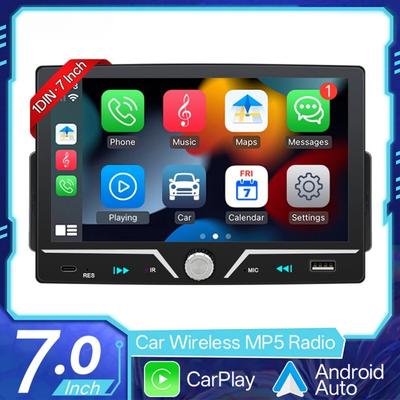 Multifunctional Car Radio 7 Inch IPS Touch Screen 1 Din Wireless Android Auto Carplay 7 Color Bluetooth Type-C Charging Mirror Link Stereo Playback