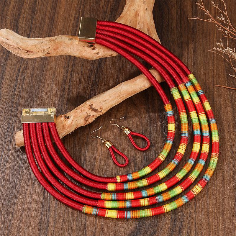 African Jewelry Set for Women Necklace Earrings Multi-layer Woven Choker Bridal Wedding Accessories