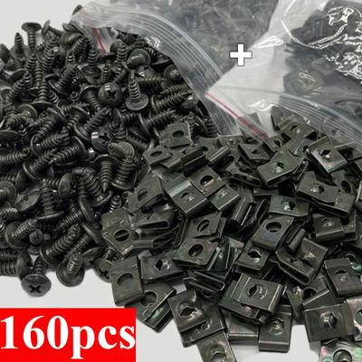 Juego mixto de 160 clips de metal para tornillos de coche, clip de sujeción tipo U con tornillo, hebilla de protección de parachoques de guardabarros antioxidante, tornillo de chapa de hierro