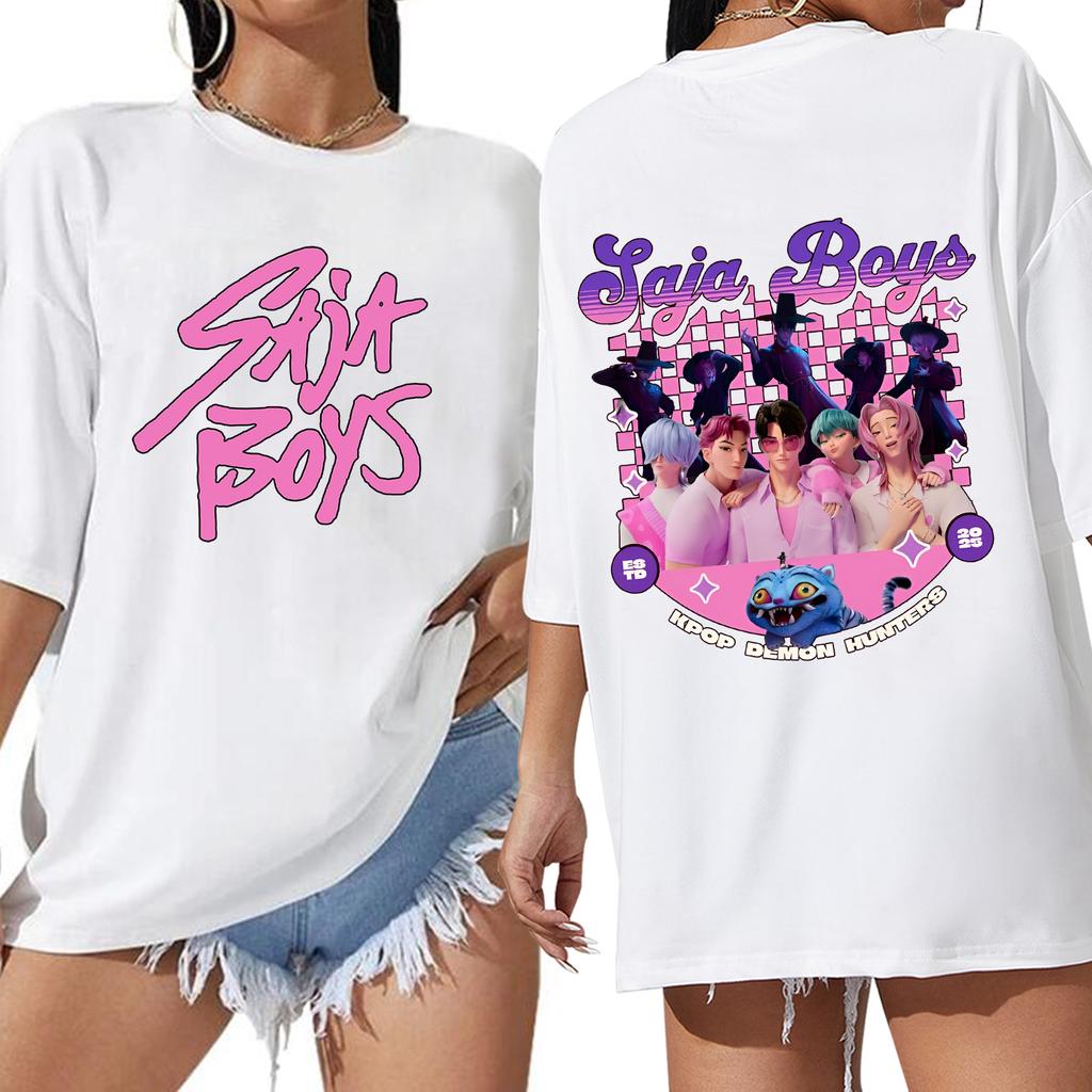 K-Pop Lovci démonů Saja Chlapci Tričko Dámské Nadměrné O-výstřih Krátký rukáv Dárek pro fanoušky