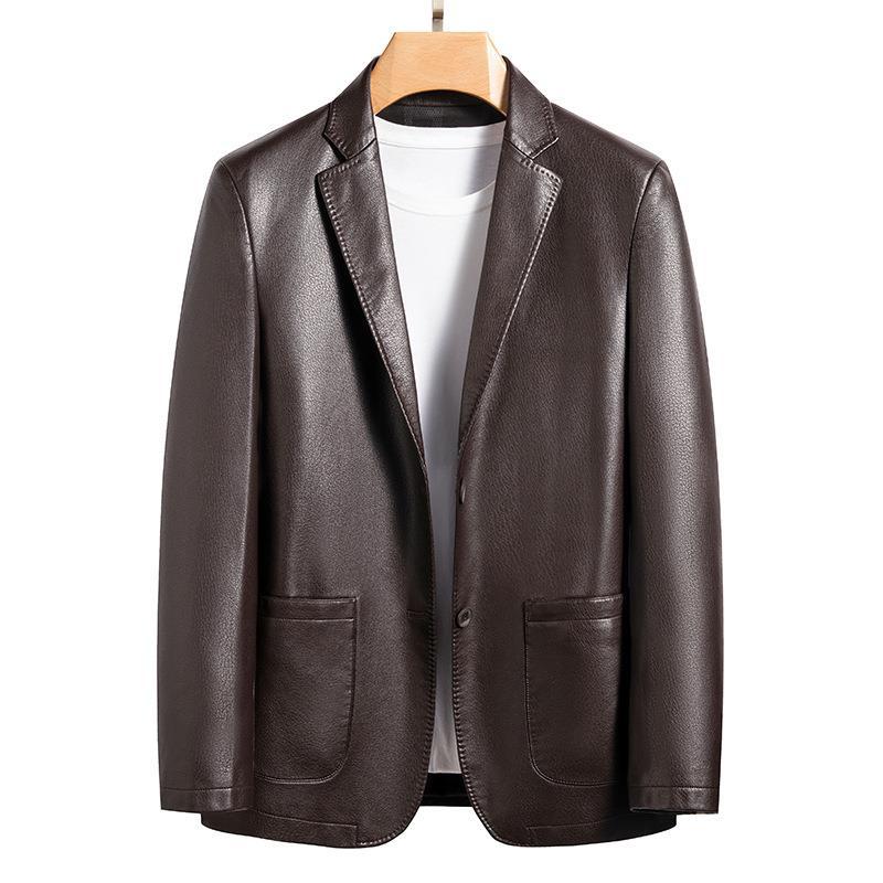 Spring and Autumn Suit Collar Men's Leather Jacket Business Casual Sheepskin Middle-aged Leather Jacket