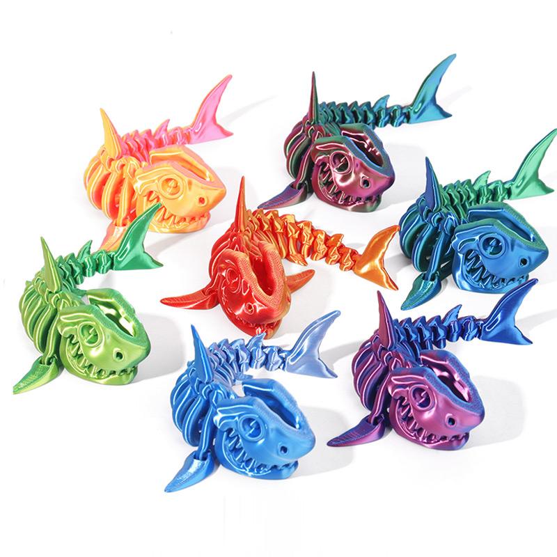 3D Printed Shark Model Solid Color Movable Doll Multi-jointed Articulated Animal Figurine Desktop Decoration Decompression Toy