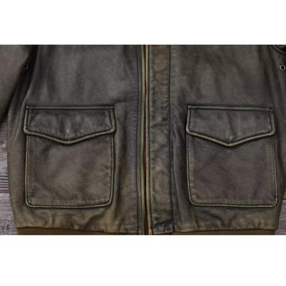 Chinese Size Classic Military A2 Air Force Leather Flight Jackets Vintage Stonewashed Cow Leather Jacket Men Soft Cowhide Mens Coat