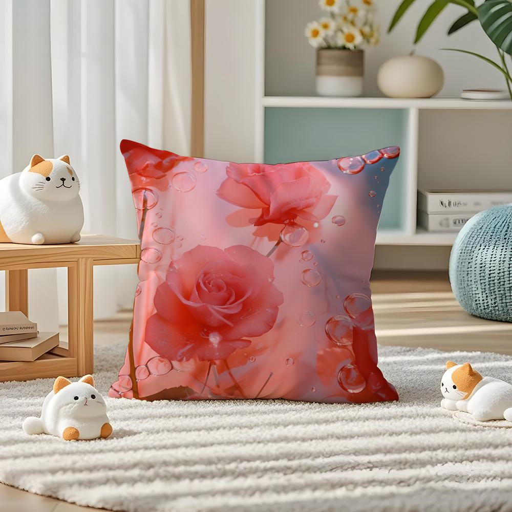 Abstract Rose Flower Pillow Case Silky Elegant Comfort Sofa Bed Invisible Zipper