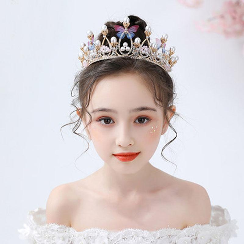 Fashion Gold Silver Color Crystal Crowns For Kids Child Girls Pearls Tiaras Diadems Wedding Hair Accessories Bridal Jewelry