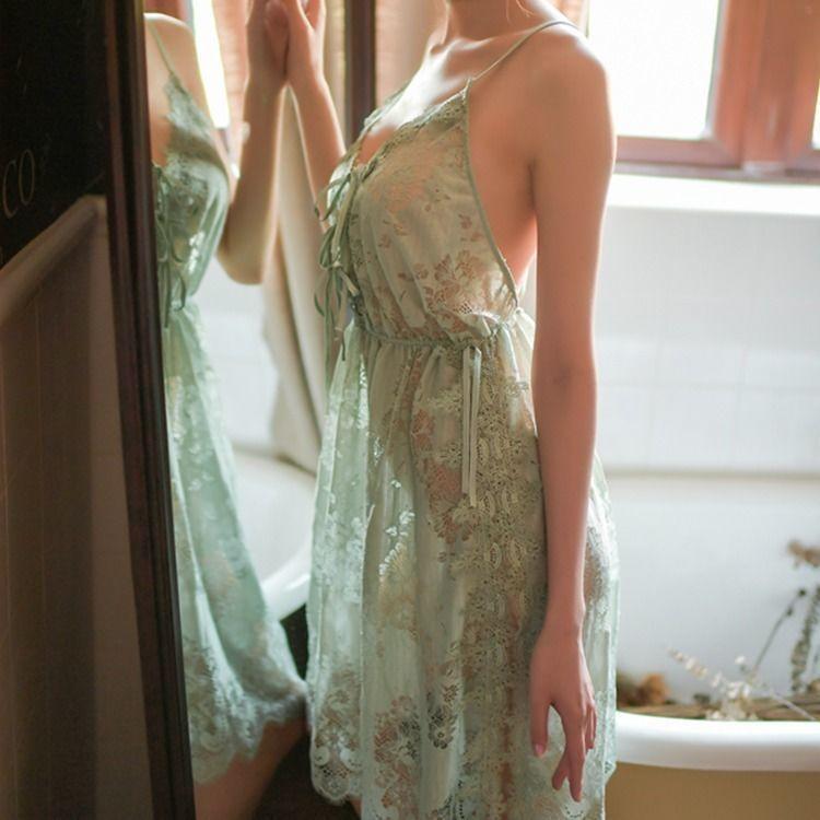 

Women Sexy Lace Lace-ups Hollow Out Racy Sleepwear Jumpsuit Set XXL зелений